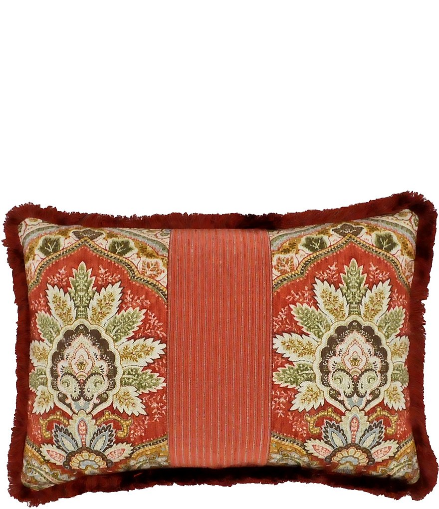 Rose Tree Harrogate Fringed Damask & Striped Reversible Breakfast Pillow