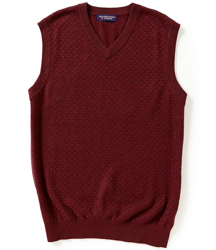 Roundtree & Yorke Basketweave V-Neck Sweater Vest