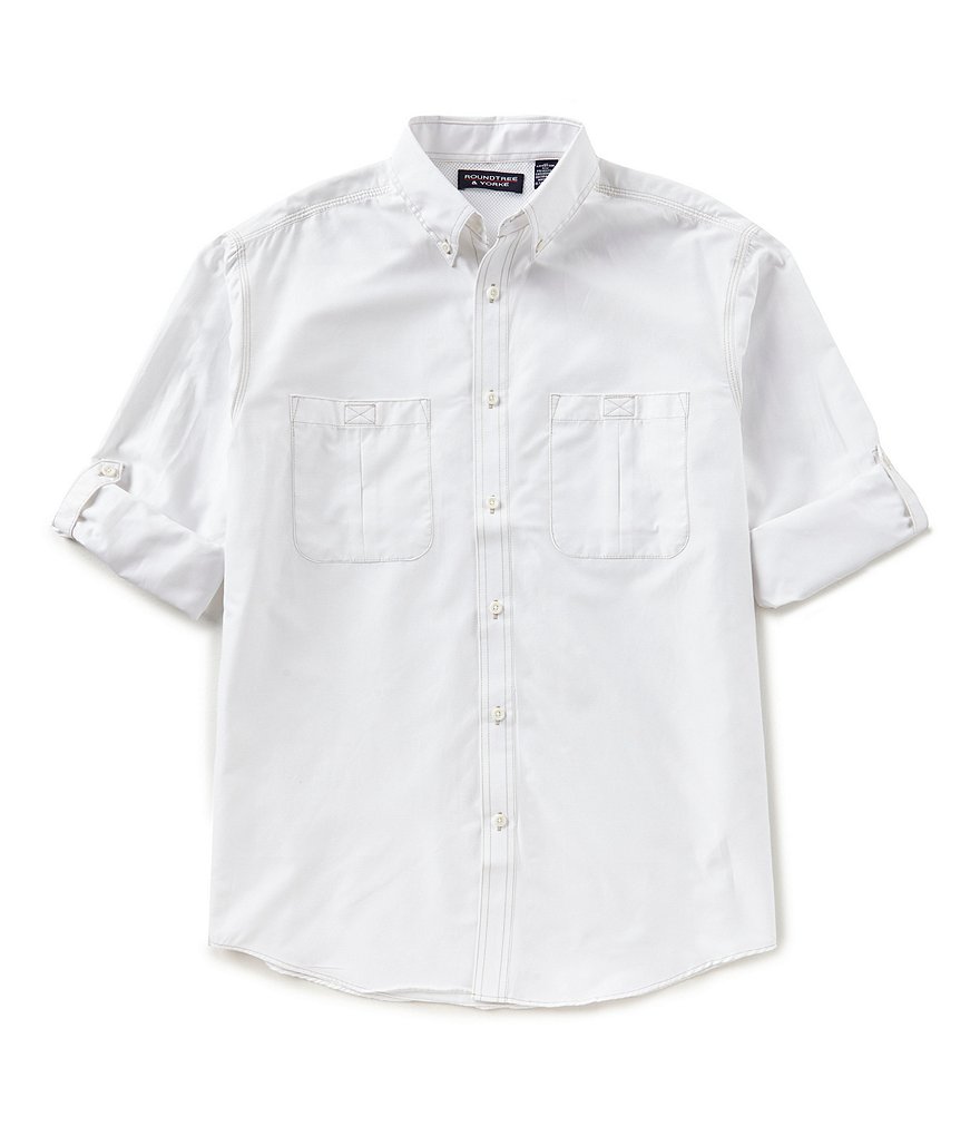 Roundtree & Yorke Big & Tall Cooler Comfort Roll-Tab Sleeve Solid Cape Back Sportshirt