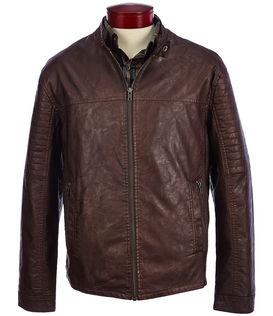 Roundtree & Yorke Big & Tall Distressed Faux-Leather Moto Jacket