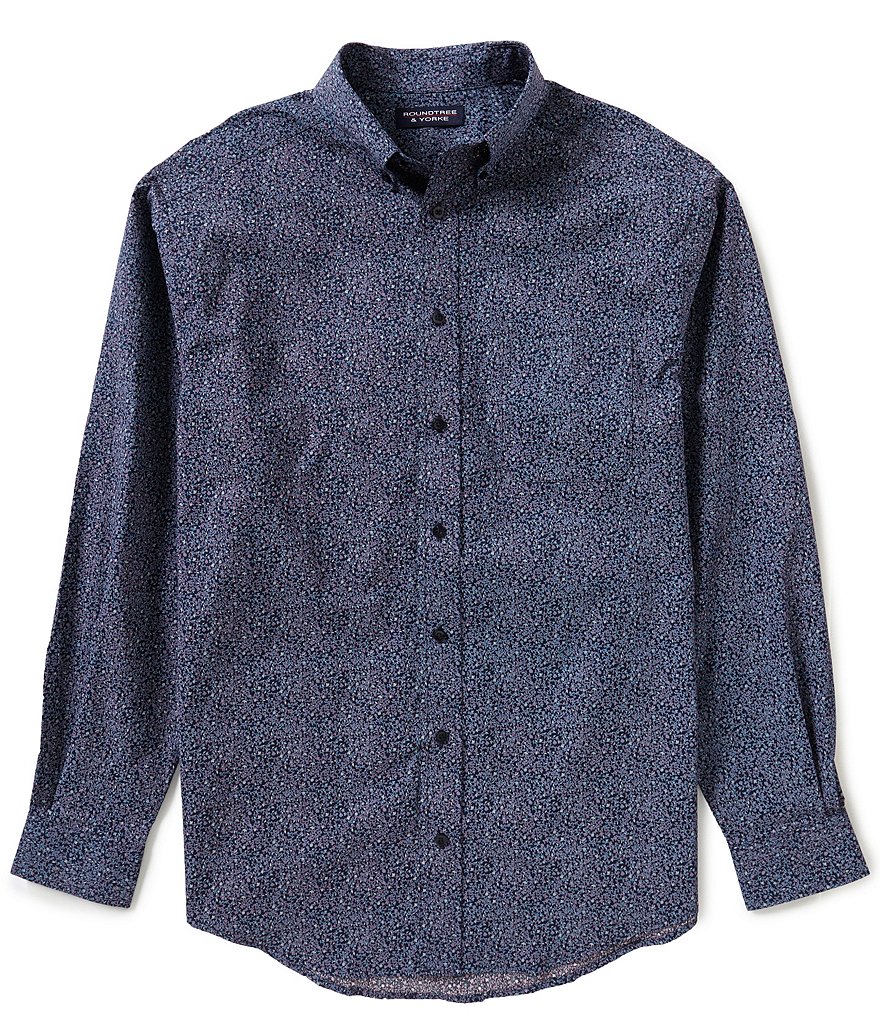 Roundtree & Yorke Big & Tall Long-Sleeve Mini Floral Print Sportshirt