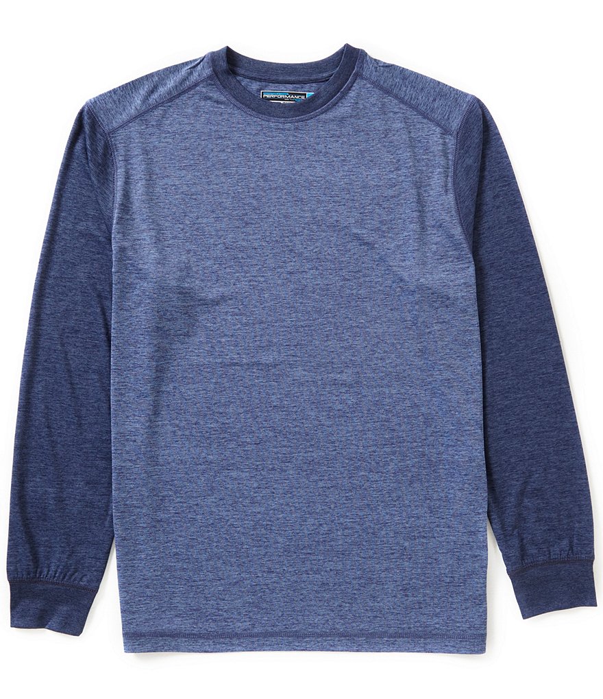 Roundtree & Yorke Big & Tall Performance Long-Sleeve Color Block Crewneck Tee