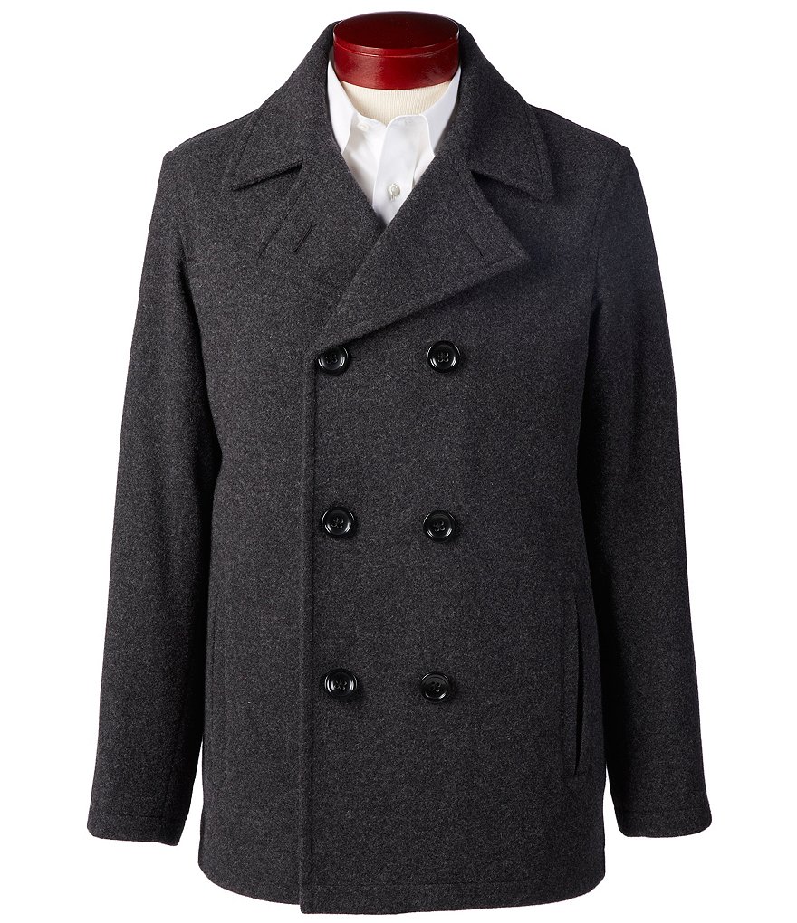 Roundtree & Yorke Big & Tall Wool Blend Double-Breasted Peacoat