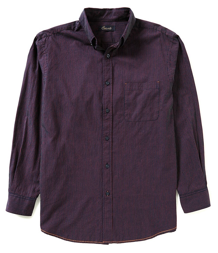 Roundtree & Yorke Casuals Big & Tall Long-Sleeve Stripe Sportshirt