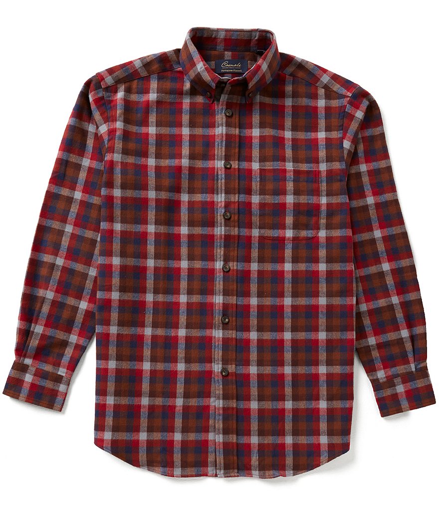 Roundtree & Yorke Casuals Long-Sleeve Flannel Multi Windowpane Plaid Sportshirt