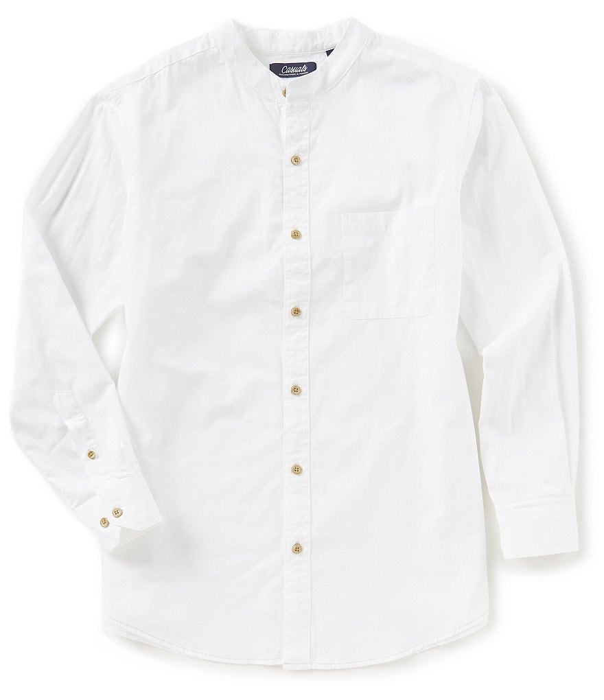 Roundtree & Yorke Casuals Banded Collar Long-Sleeve Solid Sportshirt