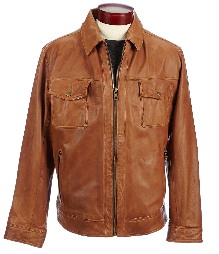 Roundtree & Yorke Distressed Lambskin Leather Jacket