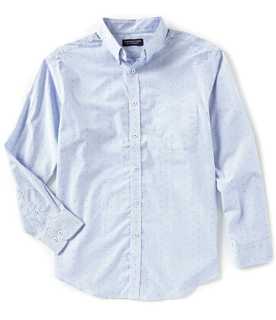 Roundtree & Yorke Luxury Cotton Long-Sleeve Clipped Dobby Sportshirt