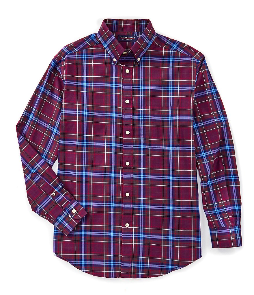 Roundtree & Yorke Luxury Cotton Long-Sleeve Large Plaid Sportshirt
