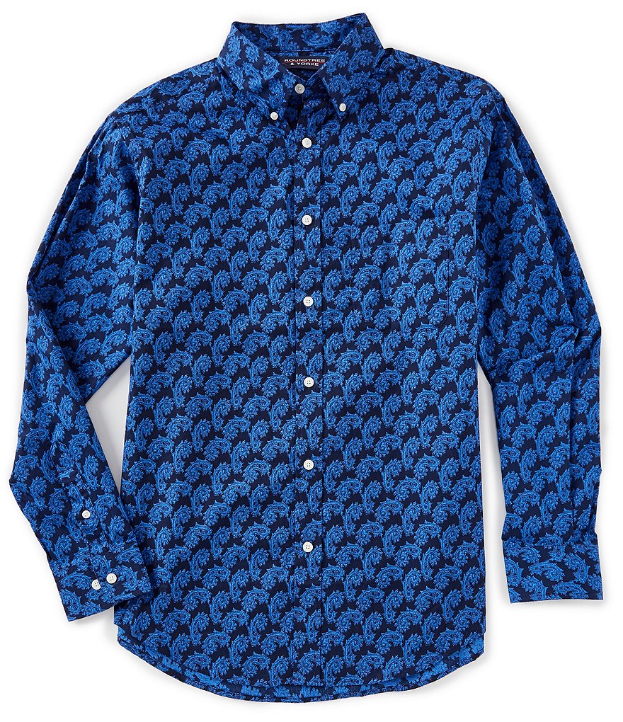 Roundtree & Yorke Luxury Cotton Long-Sleeve Two-Tone Paisley Sportshirt