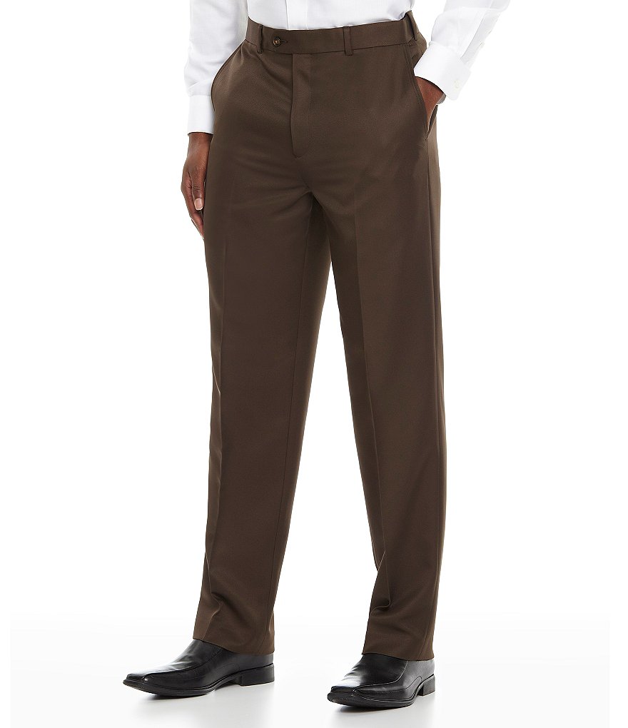 Roundtree & Yorke Microfiber Easy-Care Flat-Front Expander Dress Pants