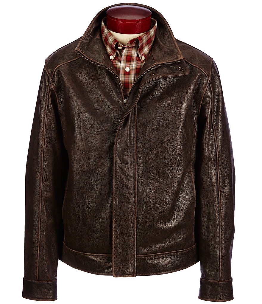 Roundtree & Yorke Mock Neck Pebbled Leather Jacket