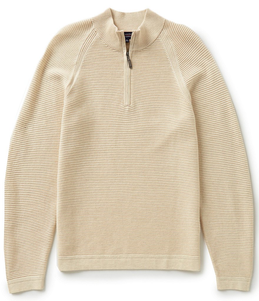 Roundtree & Yorke Mockneck Quarter-Zip Ribbed Raglan Sweater