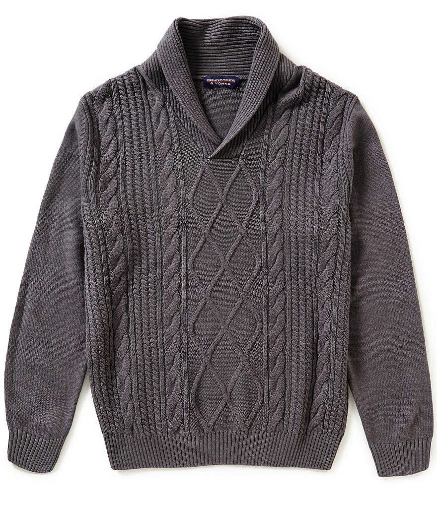 Roundtree & Yorke Shawl Collar Cable-Knit Pullover Sweater