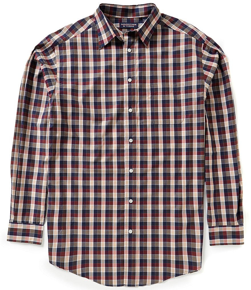 Roundtree & Yorke Silky Finish Big and Tall Long Sleeve Multi Plaid Sportshirt