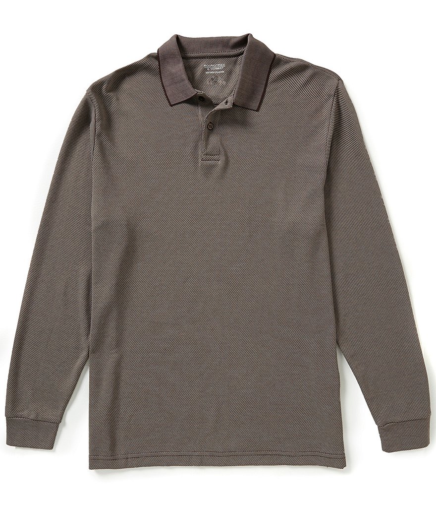 Roundtree & Yorke Silky Finish Long-Sleeve Jacquard Solid Polo