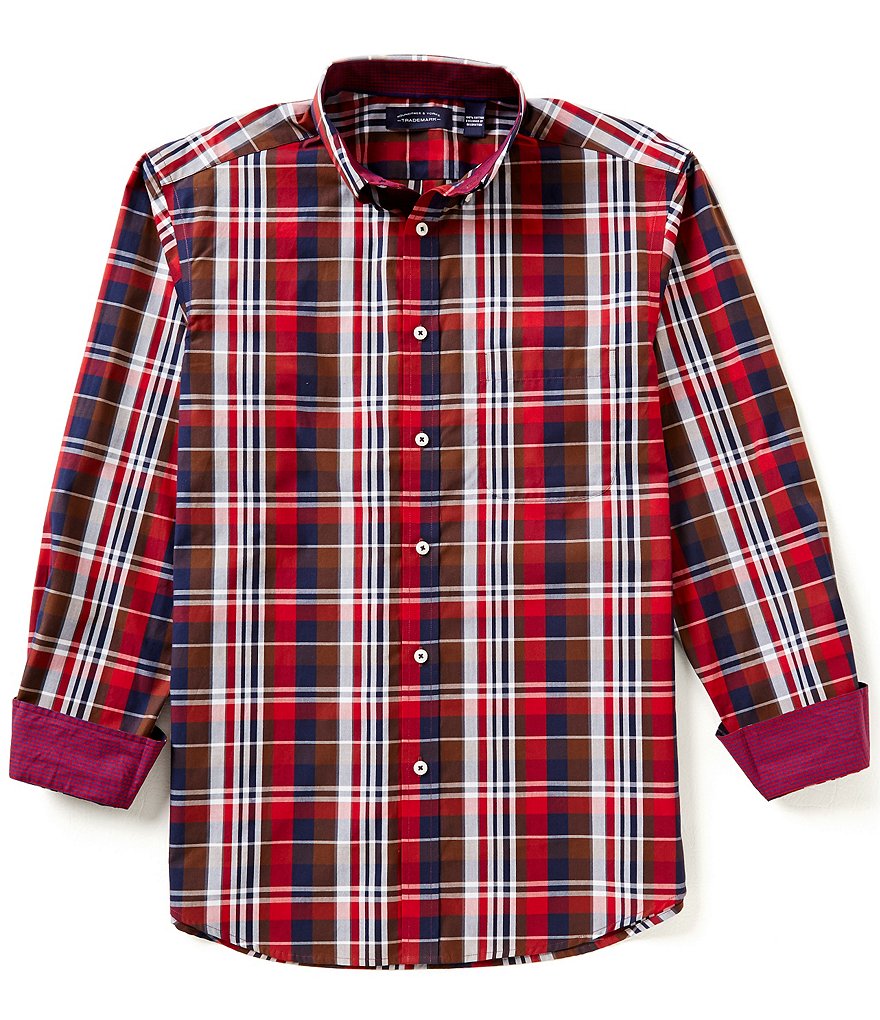 Roundtree & Yorke Trademark Big & Tall Long Sleeve Yarn Dyed Plaid Poplin Button-Down Collar Sportshirt