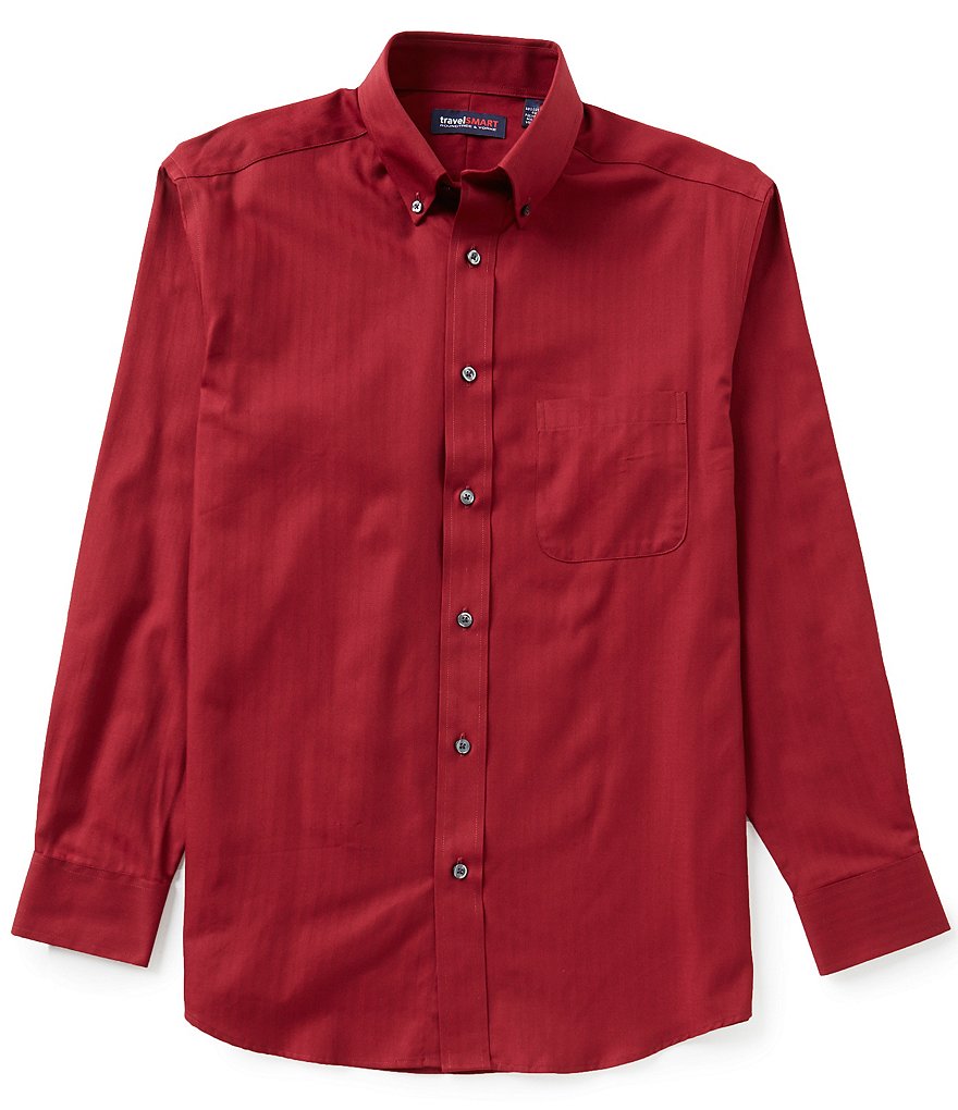 Roundtree & Yorke TravelSMART Long Sleeve Solid Herrringbone Woven Sportshirt