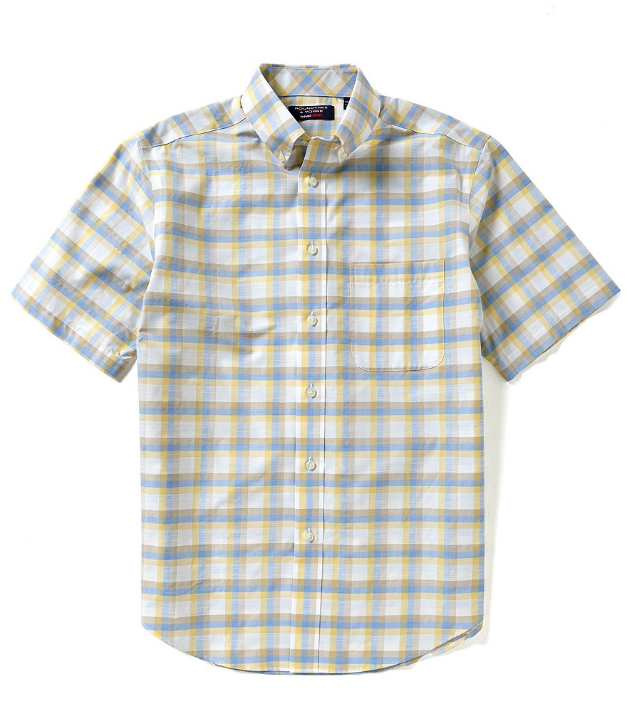 Roundtree & Yorke Travelsmart Short-Sleeve Plaid Slub Sportshirt