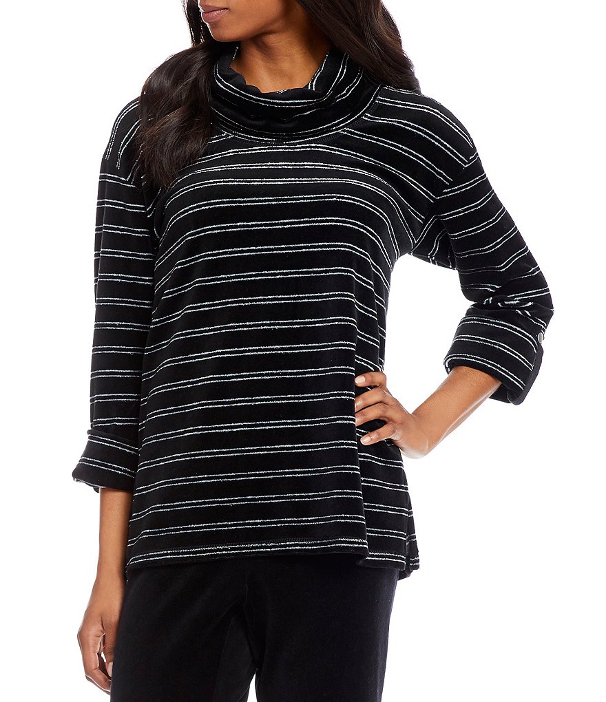 Ruby Rd. Cowl-Neck Metallic Stripe Stretch Velour Top