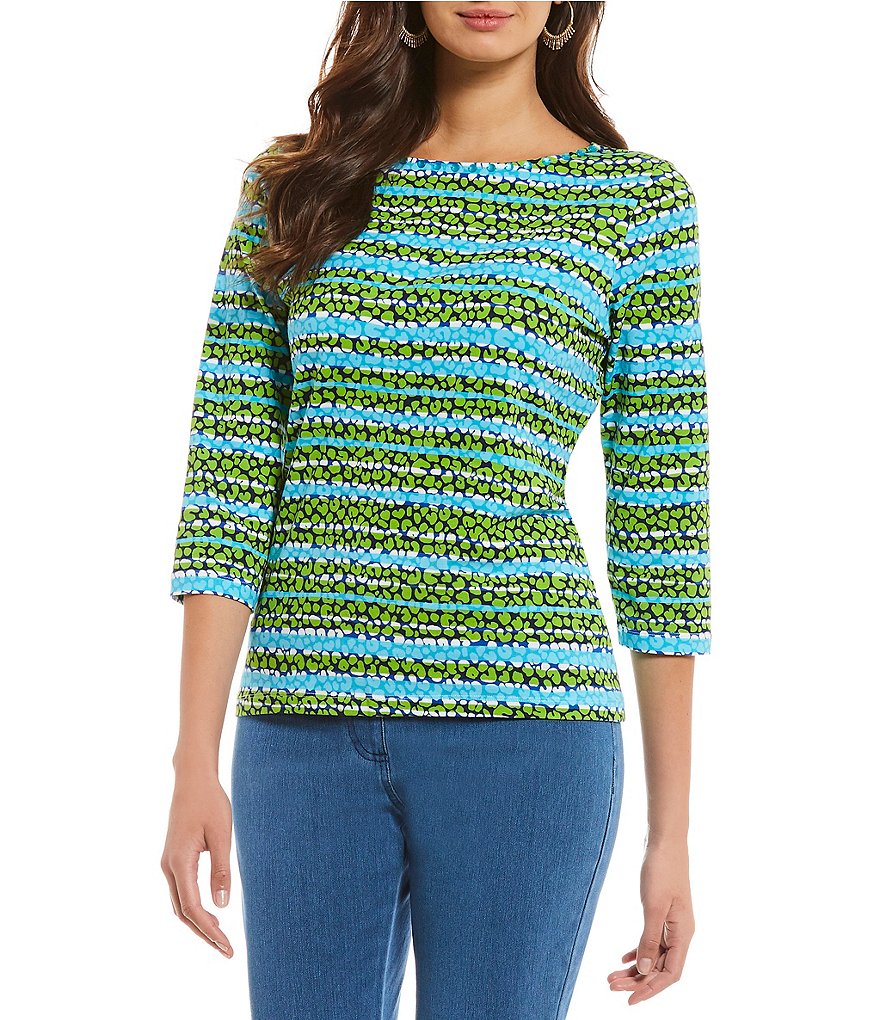 Ruby Rd. Embellished Boat-Neck Leopard Stripe Print Knit Top