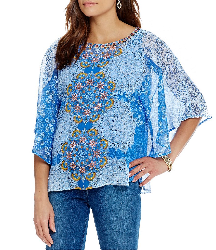 Ruby Rd. Embellished Printed Yoryu Butterfly Top
