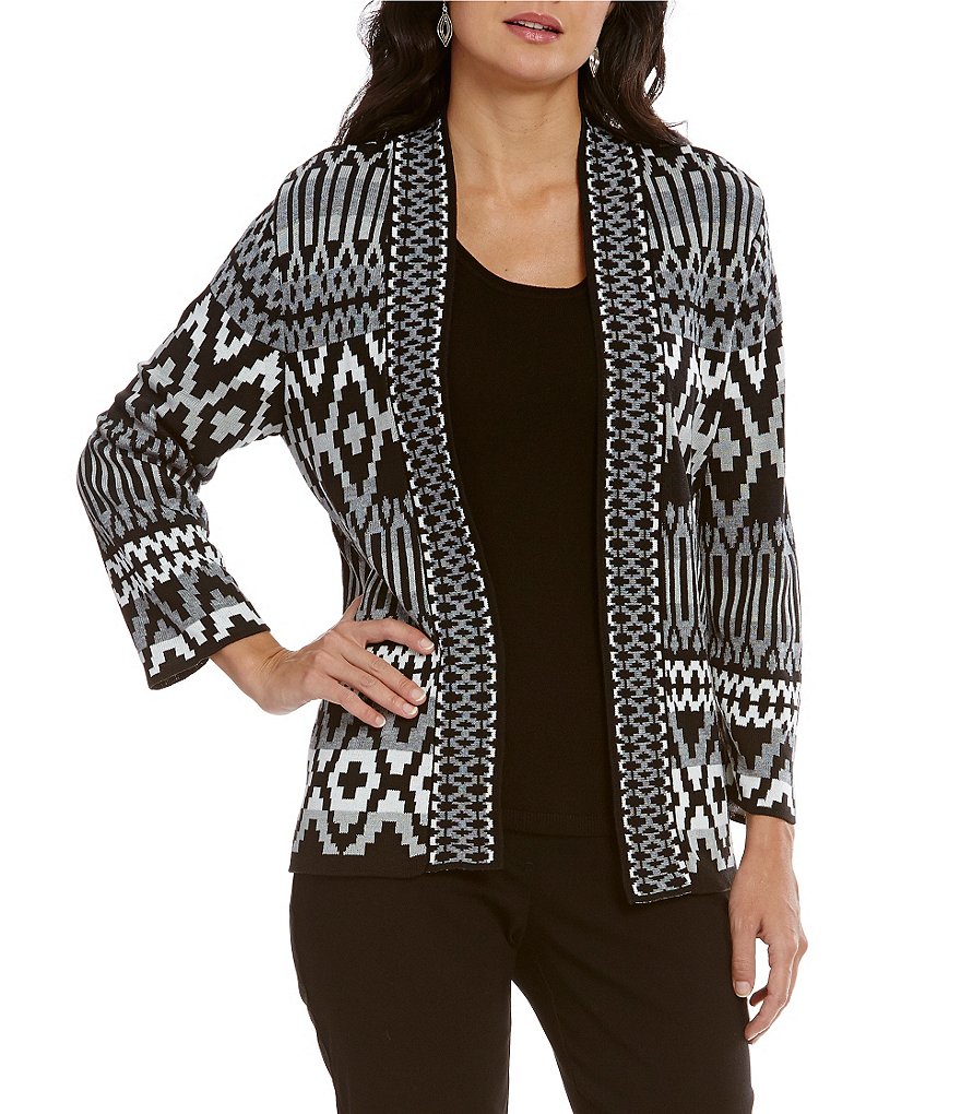 Ruby Rd. Open Front Ikat Stripe Jacquard Cardigan