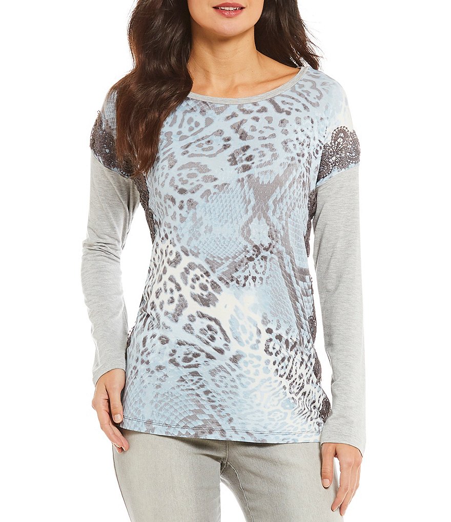 Ruby Rd. Petites 3/4 Sleeve Layered Animal Patchwork Print Top