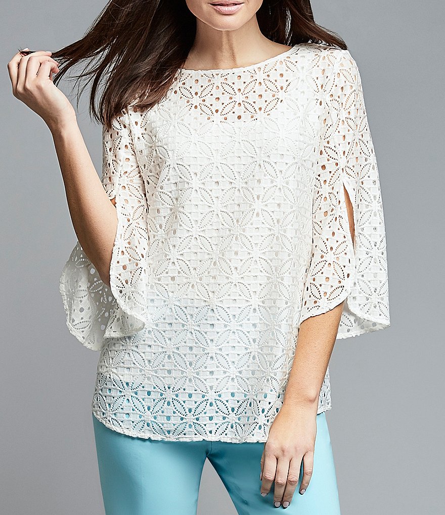 Ruby Rd. Petites Split Bell Sleeve Medallion Lace Top