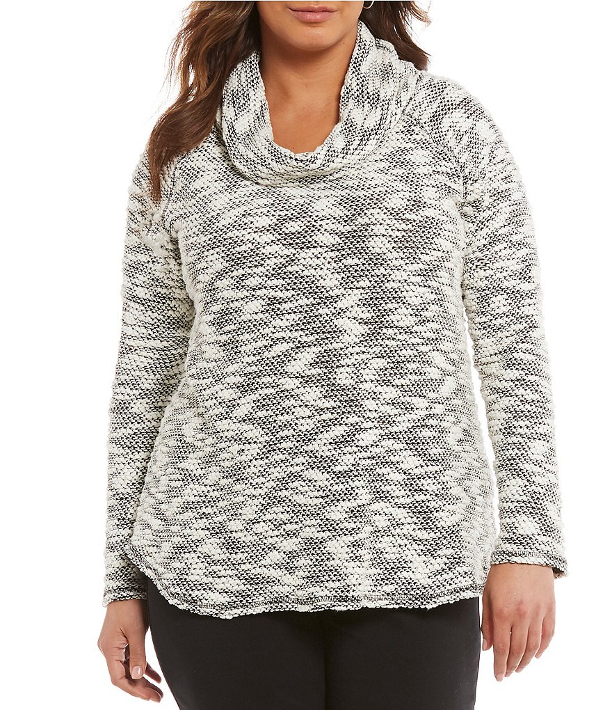 Ruby Rd. Plus Cowl-Neck Knobby Slub Knit Pullover