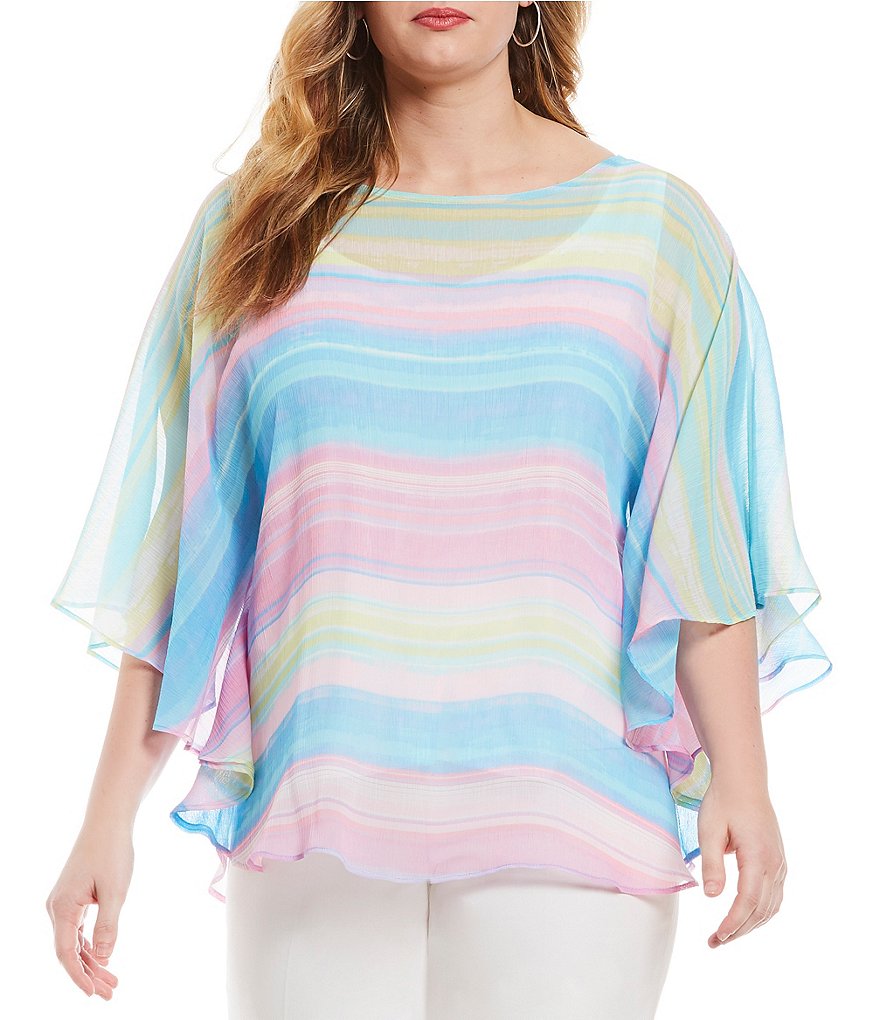 Ruby Rd. Plus Island Sunset Stripe Print Yoryu Butterfly Blouse