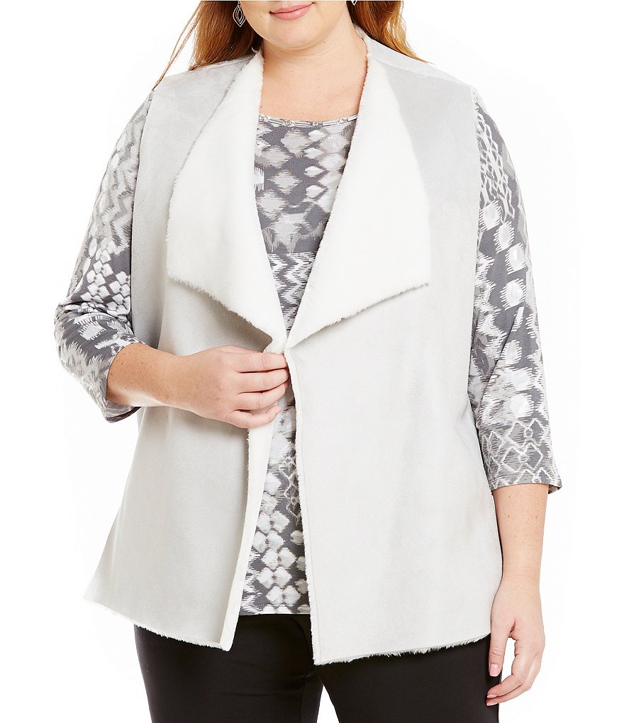 Ruby Rd. Plus Open Front Faux-Shearling Vest