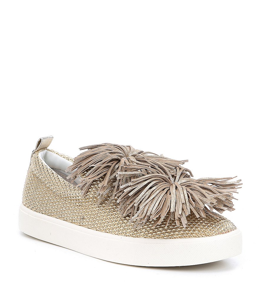 Sam Edelman Emory Metallic Shimmer Suede Pom Pom Tassel Embellishment Sneakers