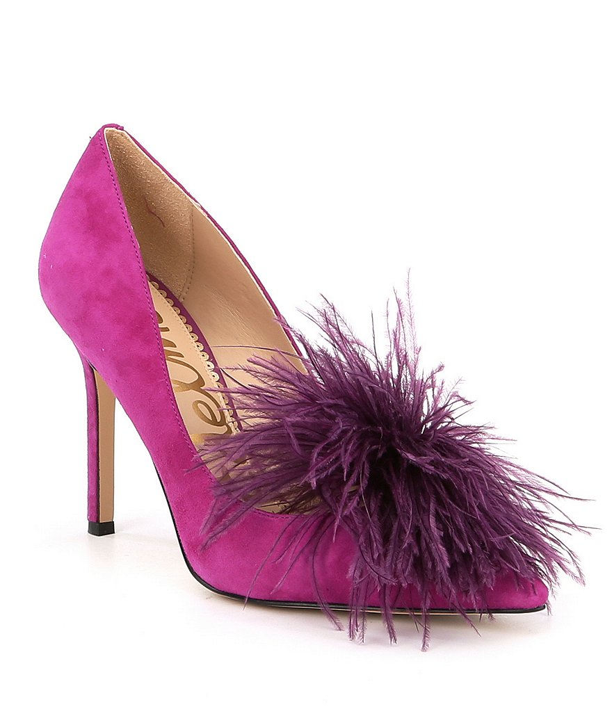 Sam Edelman Haide Suede Faux Feather Pom Pom Pumps