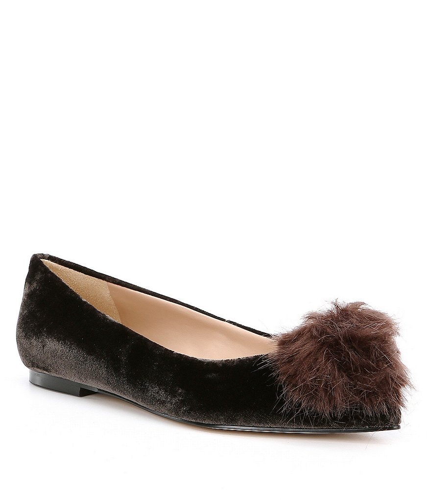 Sam Edelman Raddie Velvet Faux Fur Pom Pom Flats