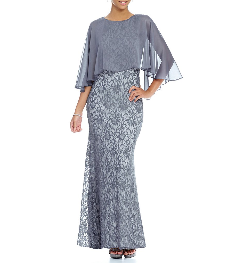Sangria Chiffon Overlay Lace Gown