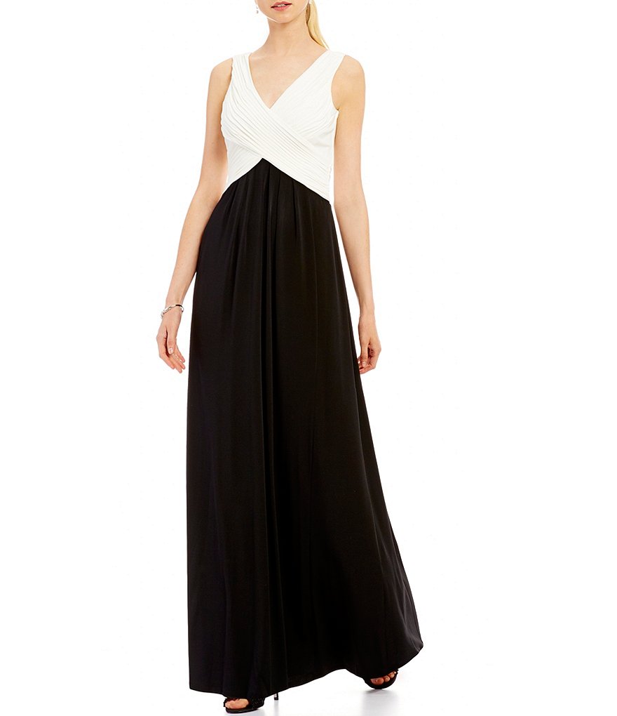 Sangria Color Blocked Jersey Gown