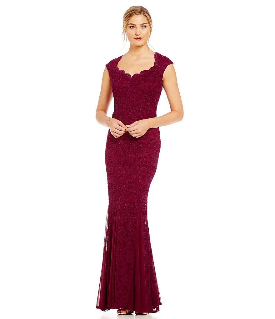 Sangria Lace Sweetheart Neck Gown