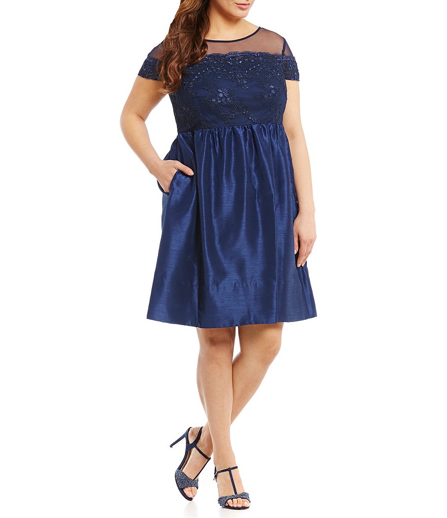 Sangria Plus Illusion Yoke Fit-and-Flare Dress