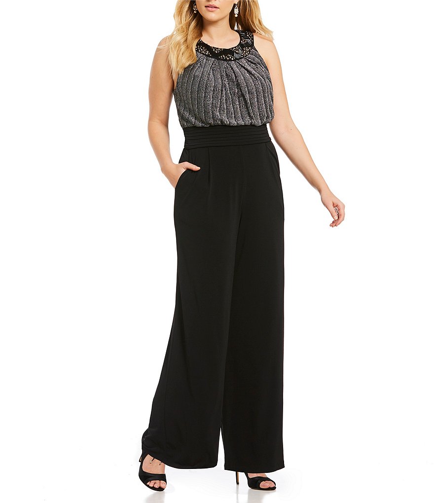 Sangria Plus Metallic Beaded Jumpsuit