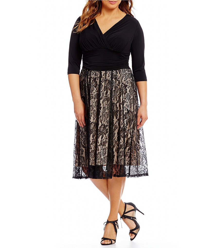 Sangria Plus Mixed Media Lace Dress