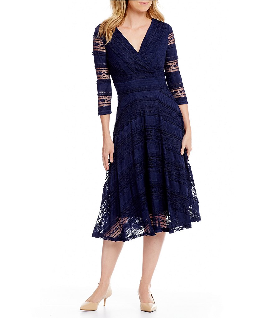 Sangria Surplice Lace Midi Dress