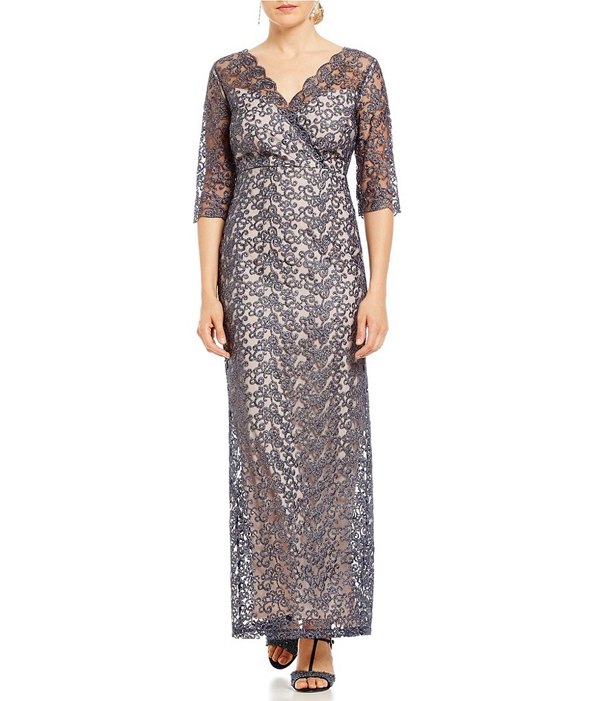 Sangria Surplice Sequin Lace Gown