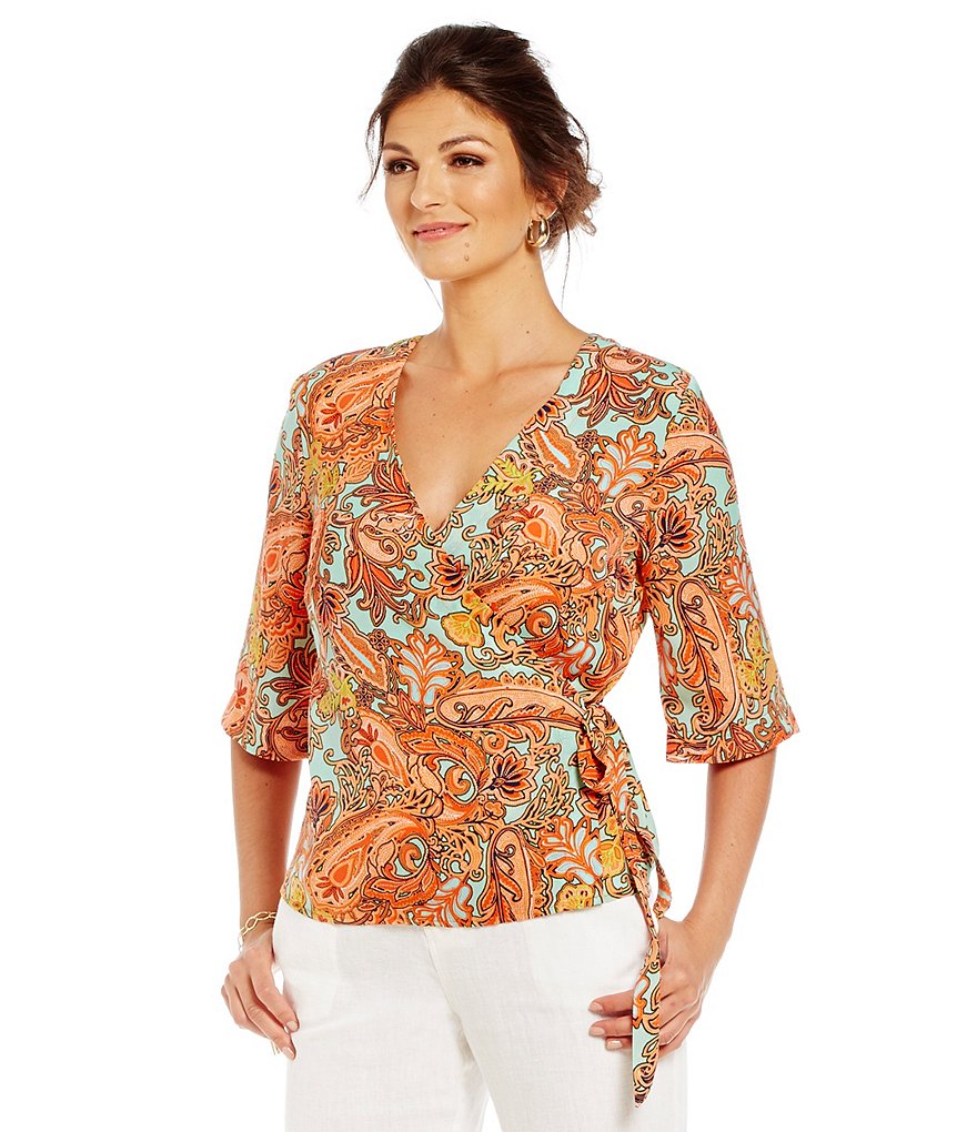 Sigrid Olsen Signature Paisley Print Wrap Kimono Top