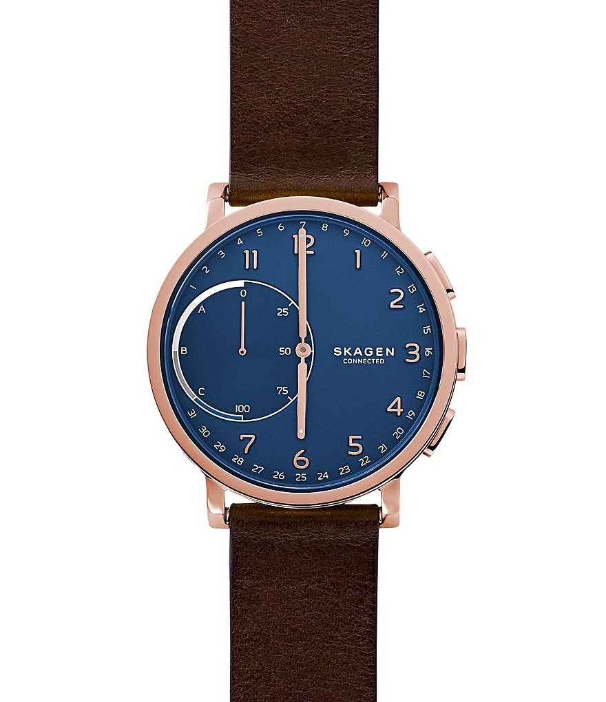 Skagen Hagen Connected Leather-Strap Hybrid Smart Watch