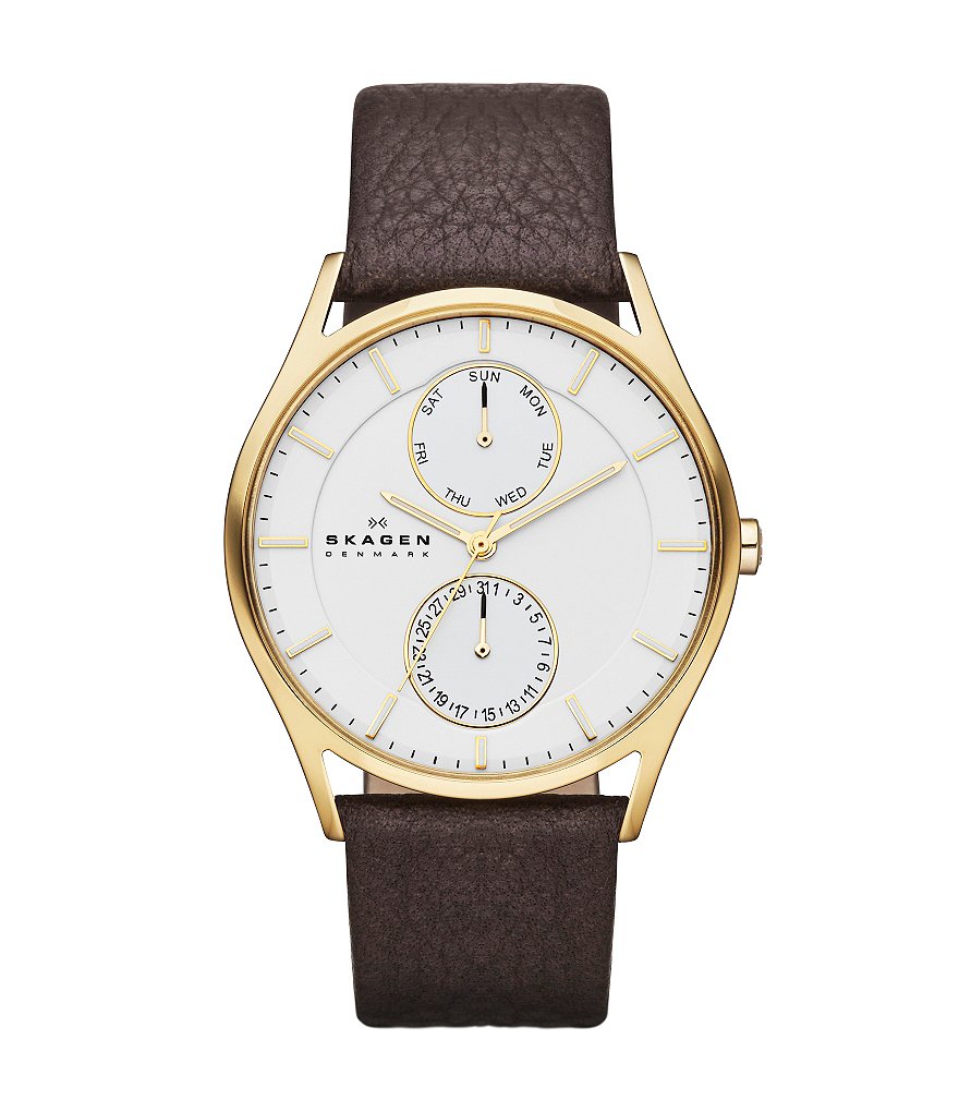 Skagen Multifunction Leather-Strap Watch