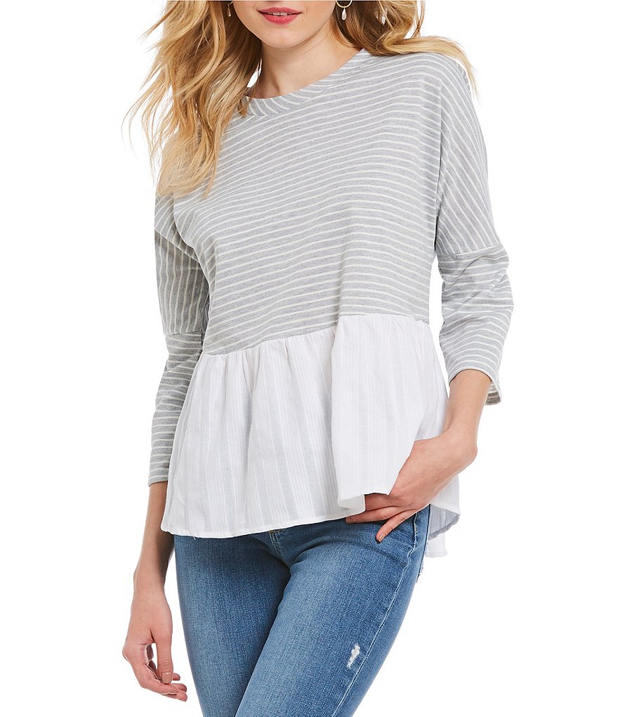 Skies Are Blue Stripe Contrast Hem Top