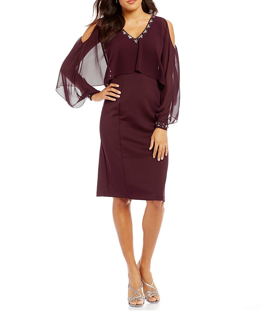 S.L. Fashions Beaded-Neck Cold-Shoulder Dress