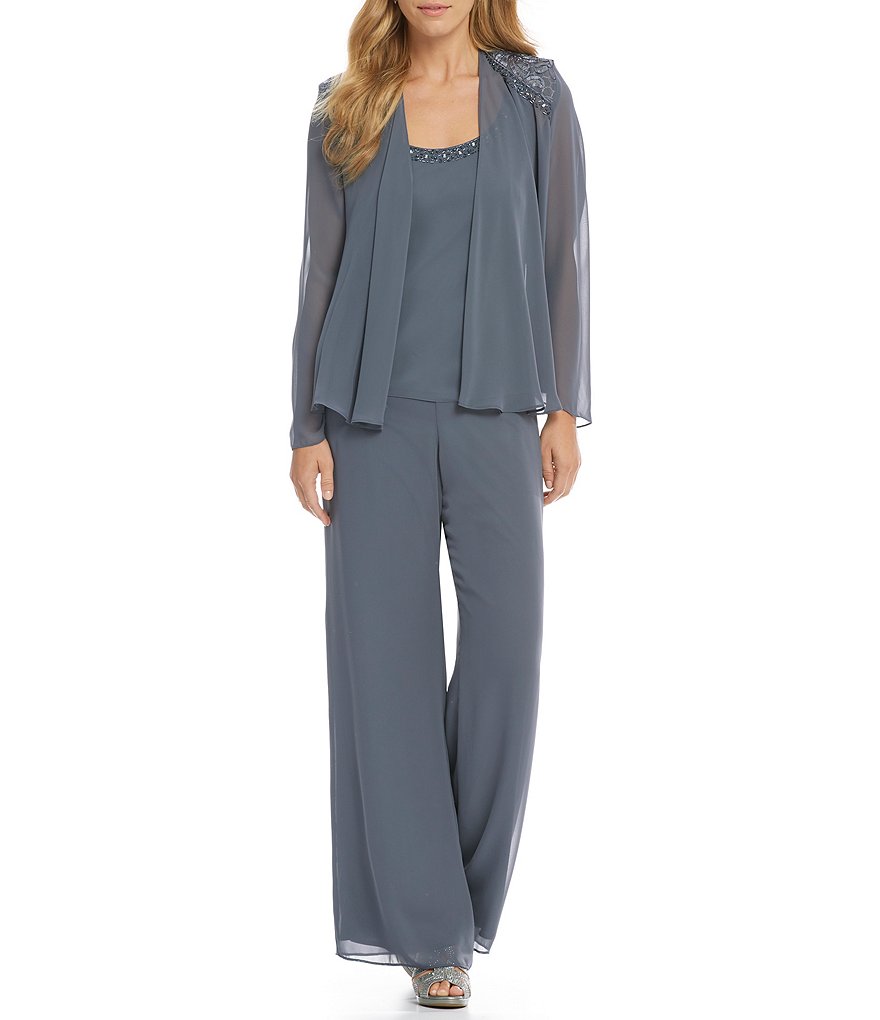 S.L. Fashions Lace Bead-Trim 3-Piece Pant Set