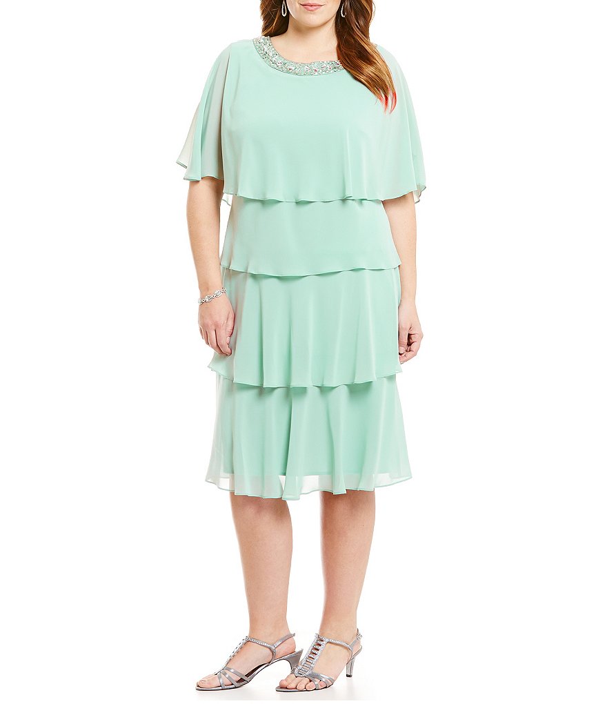 S.L. Fashions Plus Beaded-Neck Tiered Dress